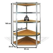 Fémpolc állvány sarok 5 szintes fém max. 175 kg 180 x 90 x 30 cm 10846