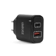 Delight hálózati adapter gyorstöltéssel fekete USB + Type-C PD20W 55047BK