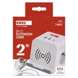 EMOS aszali hosszabbító kocka 2m 2 aljzat fehér 2×USB-A+1×USB-C+Qi H05VV-F3G 1,5 mm² P0222CQ
