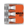 Wago 3-as oldható vezeték összekötő új karos csatos kivitel max. 4 mm2 221-413
