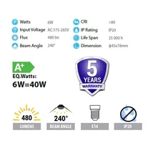 Optonica LED E14 6W gömb WW 5év SP1755