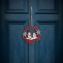 Karácsonyi ajtó dekoráció fa, piros hóember 10 cm 58547A