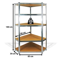 Fémpolc állvány sarok 5 szintes fém max. 175 kg 180 x 90 x 30 cm 10846