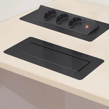 Delight Süllyeszthető rejtett elosztó 3 db aljzat gyermekvédelemmel "FLIP-UP" kivitel fekete 20440BK