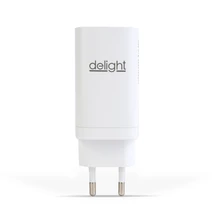 Delight Hálózati Adapter USB + Type-C PD45W gyorstöltéssel fehér 55060