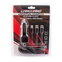 Carguard Univerzális telefontöltő, microUSB + Type-C + iPhone csatlakozással + USB 1A 55051