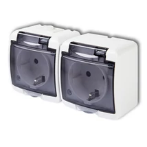Aquastar földelt vízmentes falon kívüli 2x2P+F 2-es dupla dugalj IP44 gyermek védelemmel 22121