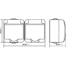 Aquastar földelt vízmentes falon kívüli 2x2P+F 2-es dupla dugalj IP44 gyermek védelemmel 22121