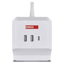 EMOS aszali hosszabbító kocka 2m 2 aljzat fehér 2×USB-A+1×USB-C+Qi H05VV-F3G 1,5 mm² P0222CQ