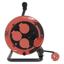 Kültéri kábeldob 25m 4 aljzat fekete gumi 230V/400V 3X1,0 mm2 H05RR-F3G IP44 P082251