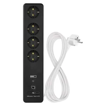 Emos GoSmart hosszabbító elosztó 2m 4 aljzat kapcsolós USB fehér-fekete PVC 1,5 mm2 P1422SM