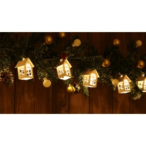 Tracon LED karácsonyi lánc  házikó fehér fa elemes meleg fehér CHRSTHWW10WW