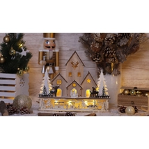 Tracon LED karácsonyi házikó tájképpel fa elemes meleg fehér CHRWH9WW