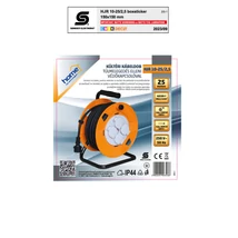 Home by Somogyi HJR 10-25/2,5 kábeldo 25 m fém talp IP44 H05RR-F 3G 2,5 mm2 gumi kábel max. 3600 W 4 aljzat takarófedéllel védőkapcsoló HJR 10-25/2,5