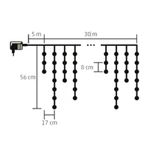 Home KKF 908/WW LED-es fényfüggöny, 30 m / 900 db melegfehér LED, 8 fényprogram, fehér vezeték, hálózati adapter, kül- és beltéri kivitel KKF 908/WW