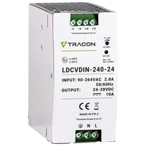 Tracon sínre szerelhető led tápegység szabályozható DC kimenettel 90-264V 2,8A/DC24V 10A/240W LDCVDIN-240-24