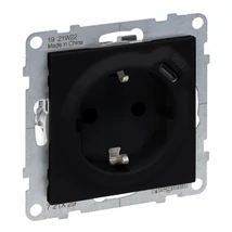 Legrand Suno fekete 2P+F GYV + USB-C csatlakozóaljzat (rugós), biztonsági zsaluval, keret nélkül 721429