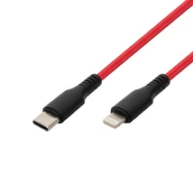 Home USBCL1 töltőkábel USB-C/Lightning 2.1A, 1m, szövött, piros USBCL1