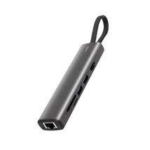 Home USBHUB7 dokkoló állomás, Gigabit RJ45, 4K HDMI HDR, egér, billentyűzet, TF/microSD, SD, 2 TB USB tároló, merevlemez, ~100 W PD, plug & play USBHUB7