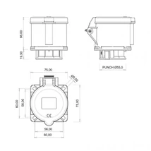 Bemis ipari beépíthető dugalj 5P 32A 400V IP44 BC1-3505-2413