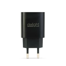 Delight hálózati gyorstöltő adapter USB + Type-C PD20W fekete 55041BK