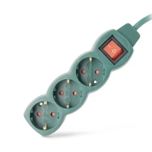 Entac S1 3-as elosztó 1,5m hosszabbító kábel kapcsolóval zöld ESEG3-1.5-SW-G