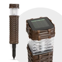 Leszúrható szolár lámpa - rattan hatású, barna - hidegfehér 7x7x28(+12)cm 11727