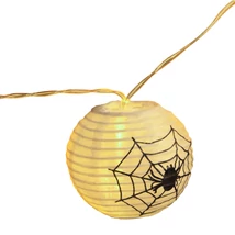 Halloween lampion fényfüzér pókos fehér 7,5x165cm 2xAA elemes 58172