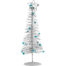 Karácsonyi glitteres, ezüst színű fém karácsonyfa, 28 cm 58622C