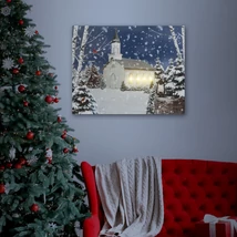 Karácsonyi LED-es fali hangulatkép téli táj 48x38 cm 58473