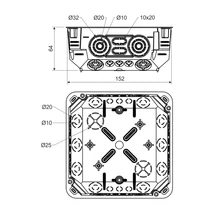 Kopos süllyesztett gipszkarton kötődoboz fedéllel 155x155x64 mm V 125/1 KO 125/1L_NA