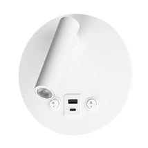 Optonica fali LED olvasólámpa kerek fehér 8W 700lm 4200K USB-A USB-C 7588