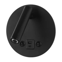Optonica fali LED olvasólámpa kerek fekete 8W 700lm 4200K USB-A USB-C 7586