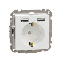 Schneider Sedna Design 2P+F dugalj gyermekvédelemmel kettős USB töltővel 16A/2.4A fehér SDD111052
