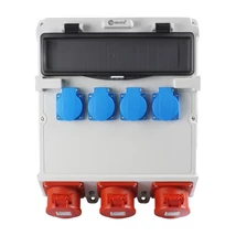 TP Electric ipari csatlakozó doboz szerelt 300x340mm 4x 1P 16A + 1x 5P 16A + 2x 5P 32A 14 modul IP44 3600-400-5172
