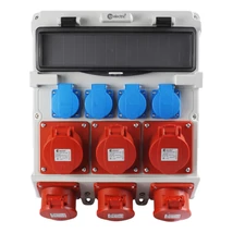 TP Electric ipari csatlakozó doboz szerelt 300x340mm 4x 2P+F + 3x 5P 32A + 3x 5P 16A 14 modul IP44 3620-400-7353