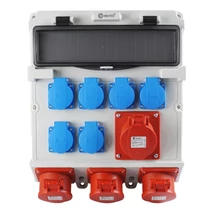 TP Electric ipari csatlakozó doboz szerelt 300x340mm 6x 2P+F + 3x 5P 16A + 1x 5P 16A 14 modul IP44 3630-400-0504