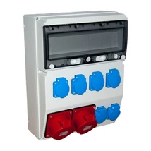 TP Electric ipari csatlakozó doboz szerelt 300x400mm 2x 5P 32A + 6x 2P+F gyorscsatlakozós aljzatokkal IP44 3360-600-0702HH