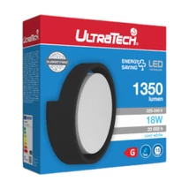 Ultratech LED fali lámpa kerek 18W 1350lm 4000K IP65 fekete LEDL1350A