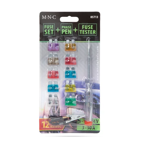 MNC Biztosíték készlet+fázisceruza + teszter késes 10 db 6 - 24V, 3 - 30A  05713