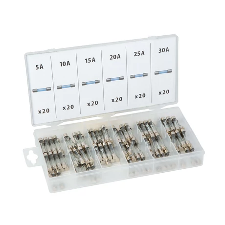 MNC Üveg biztosíték készlet tárolódobozban 120 db 5-30A 05714