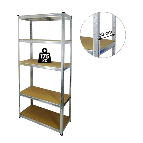 Fémpolc állvány 5 szintes fém max 175 kg 180x90x30cm 10844