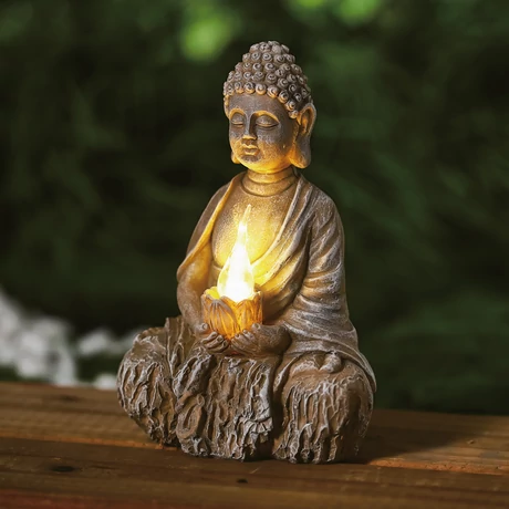 Garden of Eden Szolár Buddha gyertyával 1 melegfehér LED 12,5x8,5x19 cm 11269
