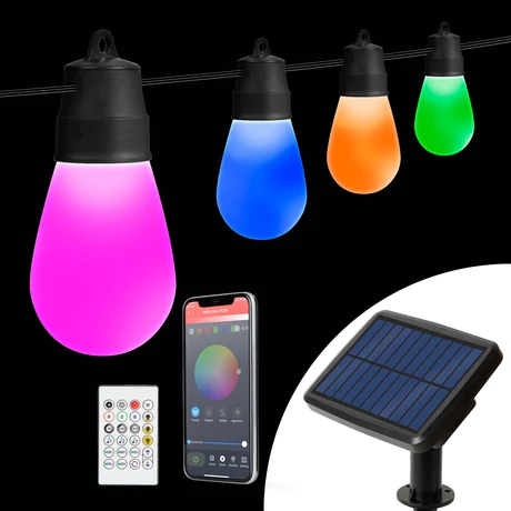 Smart szolár fényfüzér 15db RGBIC LED - 6,5m - bluetooth 11746