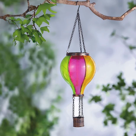Garden of eden felakasztható szolár lámpa hőlégballon lángeffekt 12 sárga LED 11x11x37 cm 11778