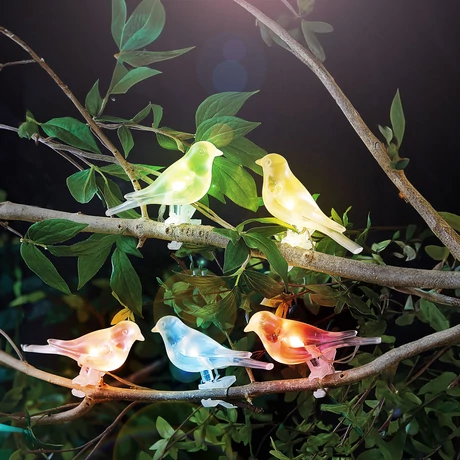 Garden of eden Szolár fényfüzér madárka, csipeszes 80 cm 5 színes, RGB LED 11787