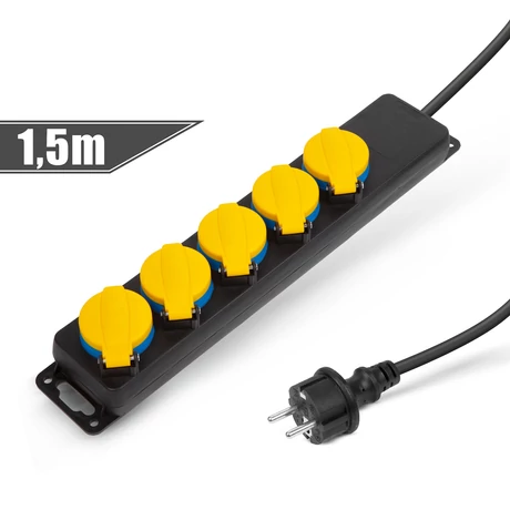 Kültéri elosztó fedéllel 1,5 m 5x230V 3x1,5 mm2, gumi IP44 20223E