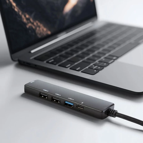 Delight Multifunkciós adapter USB Hub-HDMI + Type-C 3.0 3xUSB-A, 1xType-C-5 Gbps 100W fekete 55064