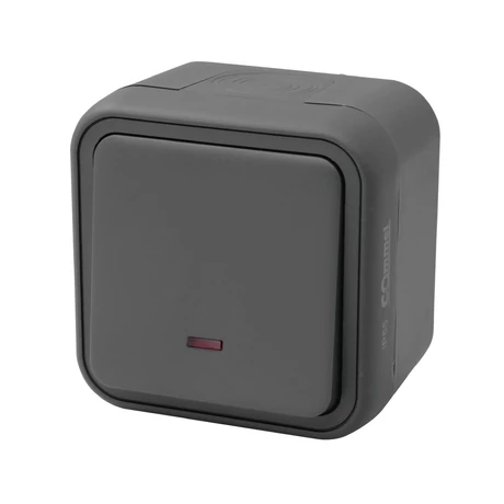Commel falon kívüli egypólusú nyomó jelzőfénnyel antracit IP55 043-106