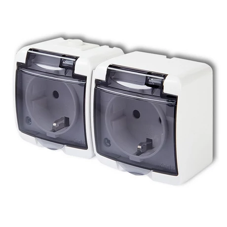 Aquastar földelt vízmentes falon kívüli 2x2P+F 2-es dupla dugalj IP44 gyermek védelemmel 22121